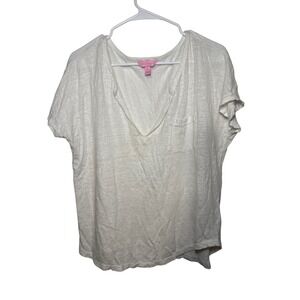 Lilly Pulitzer Linen White V Neck Top Women's XL